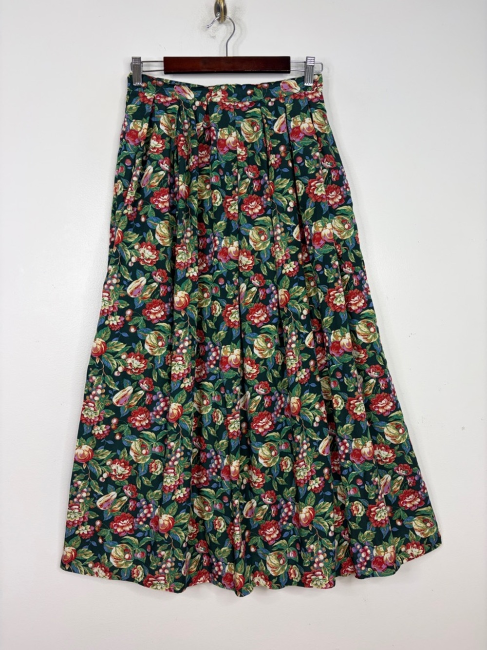 Vintage Maxi Skirt Womens Small Green Red Floral 90s Full Flare Susan Bristol